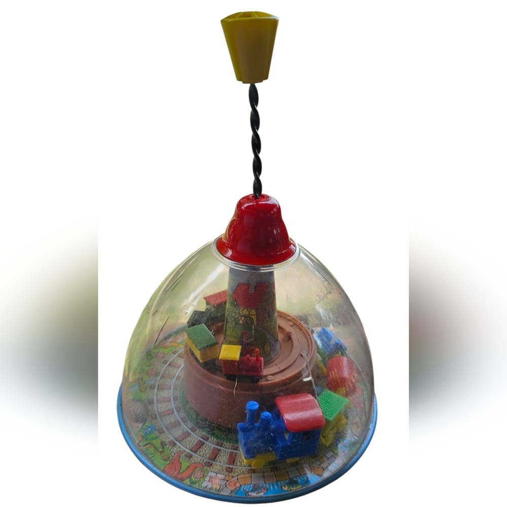 Vintage Tin Litho Spinning Train Globe Childs Toy Made In West Germany 1950's - Picture 1 of 7